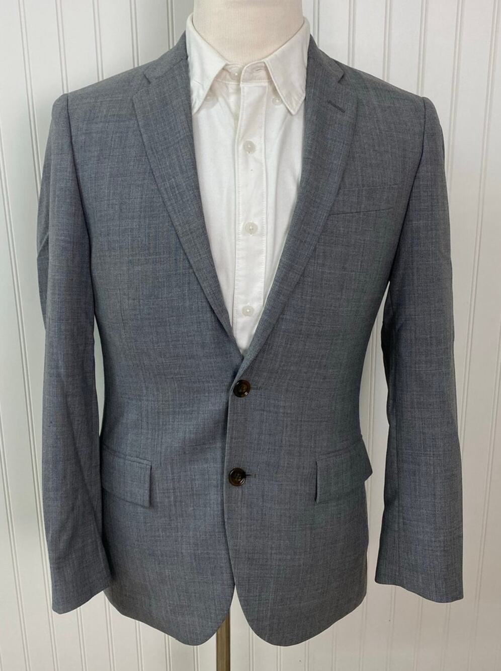 Men J. Crew Voyager Thompson 2-button heather gray wool blazer suit jacket 36S